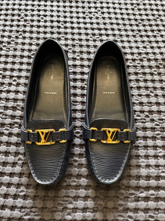 Louis Vuitton Shoes - Louis Vuitton Navy Blue Epi Leather Loafers with Gold LV Hardware